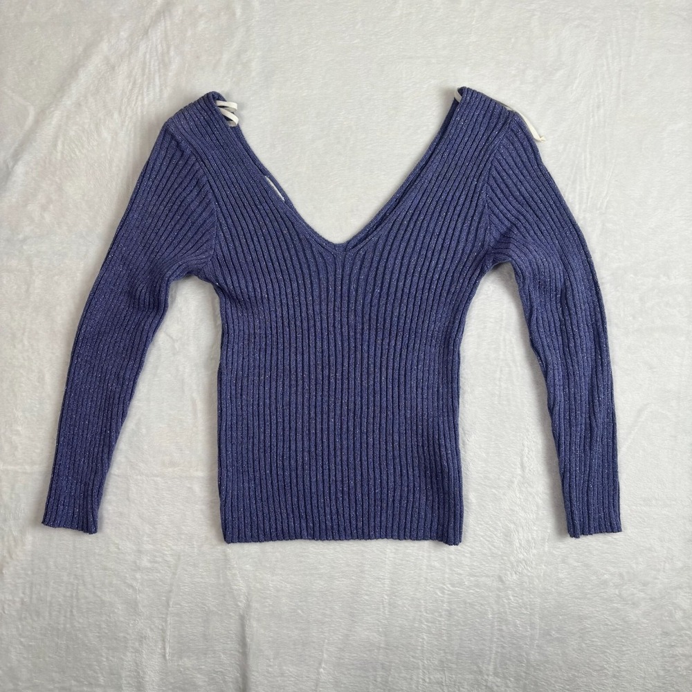 XOXO Purple Sparkle Acrylic Ribbed Long Sleeve Pullover Sweater‎ Womens Medium